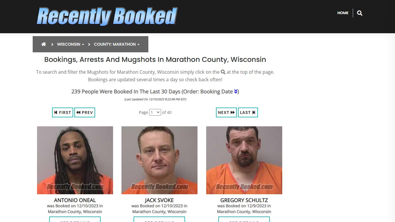 Bookings, Arrests and Mugshots in Marathon County, Wisconsin