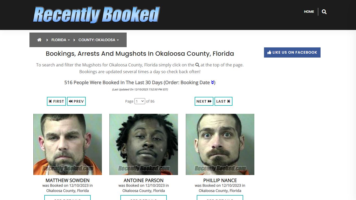 Bookings, Arrests and Mugshots in Okaloosa County, Florida
